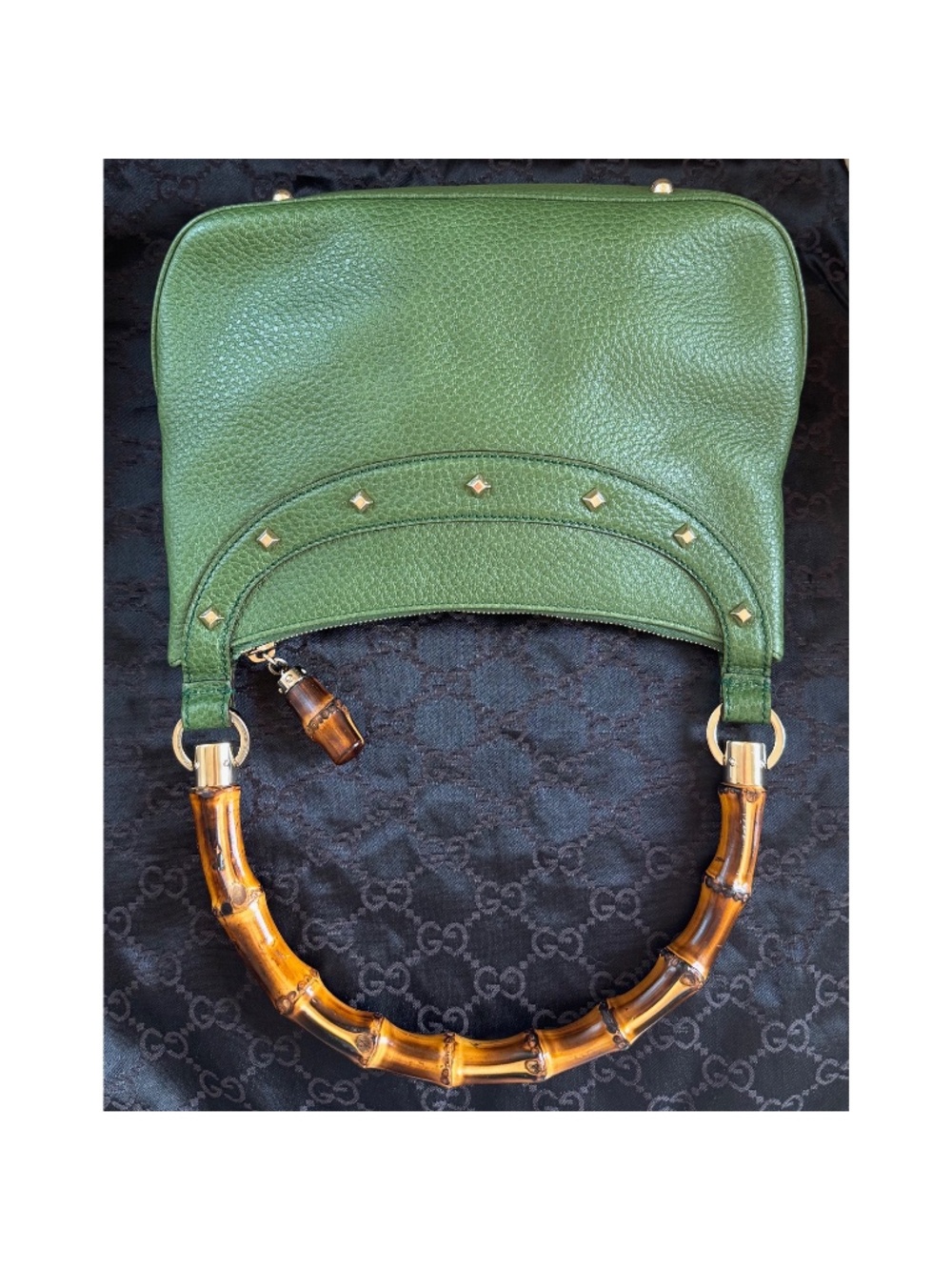 Authentic Gucci Anita Green Leather Bamboo Top Handle Bag - Picture 2 of 11